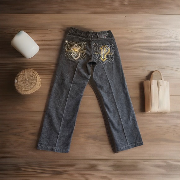 Vtg Y2K South Pole Jeans 34x32 Metal Thunder Embroidered Baggy Loose Skater Grid
